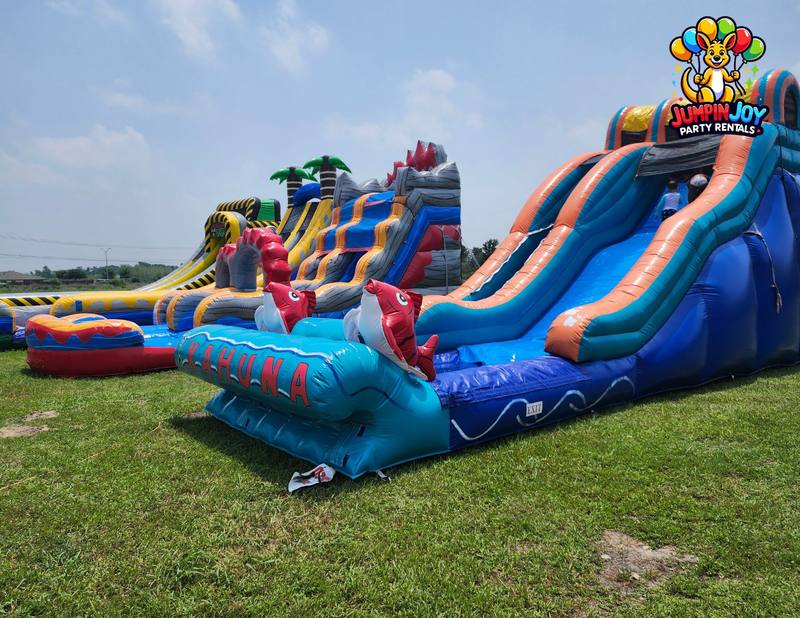 Round Rock Moonwalk Rentals inflatable fleet serving Round Rock TX and Williamson County — moonwalks water slides combo units