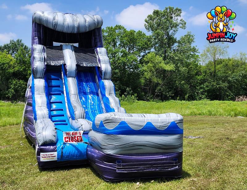 16ft Wave Rider water slide rental Round Rock TX — purple blue inflatable by our team